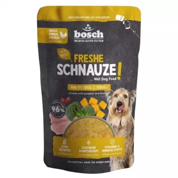 BOSCH Freshe Schnauze Mono-Protein šlapias šunų maistas su vištiena, moliūgu ir brokoliais – 250g maišelis