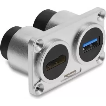 Delock 91168 Dvigubas skydelio lizdas USB 5 Gbps Type-A moteriškas + HDMI moteriškas 4K sidabrinis