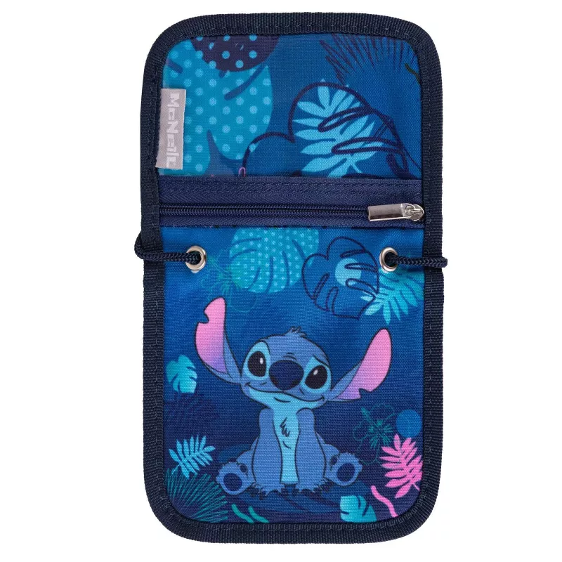 McNeill Disney Stitch krūtinės krepšys mėlynas - vaikų kaklo piniginė su užtrauktuku ir Velcro kišenėmis