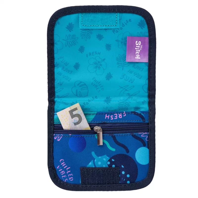 McNeill Disney Stitch krūtinės krepšys mėlynas - vaikų kaklo piniginė su užtrauktuku ir Velcro kišenėmis