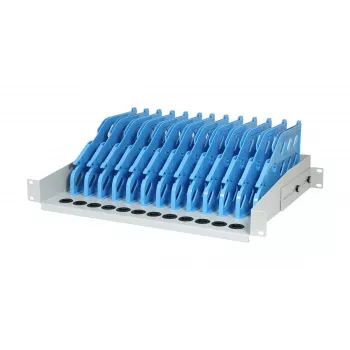 ALLNET 19 colių Rackmount planšetinių kompiuterių laikymo dėklas – 12 vietų metalinis įkrovimo ir organizavimo modulis, skirtas iPad, planšetėms, išmaniesiems telefonams, 2U