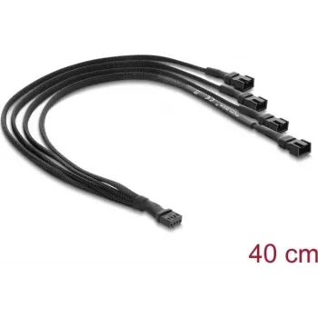Delock Fan Cable Splitter 1 x 4 Pin PWM lizdas į kištuką + 3 x 4 Pin kištukai (3 kontaktai užimti) su pintu apvyniojimu 40 cm juoda