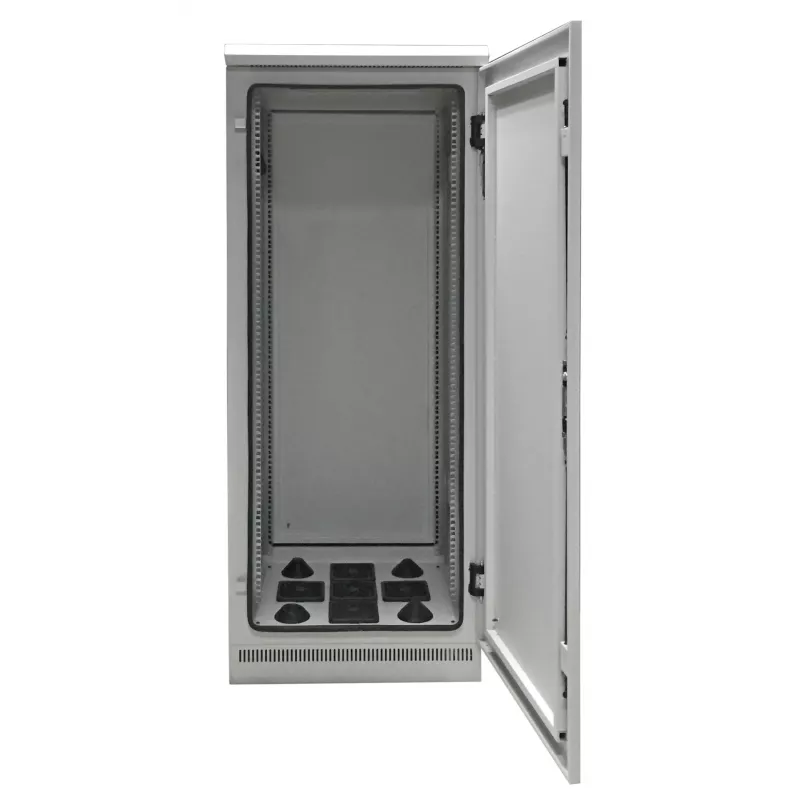 EFB Elektronik 19 colių tinklo spinta 24U 600x600 IP55 su surinktu postamentu, šviesiai pilka RAL 7035