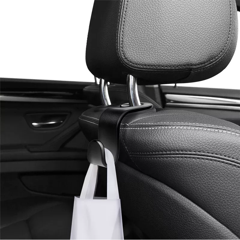 LogiLink automobilio sėdynės atlošo kabliukai, 4 vnt. rinkinys, juodi, universalūs galvos atramos organizatoriai, 8kg apkrova kabliukui, be įrankių užsegimas, ABS plastikas
