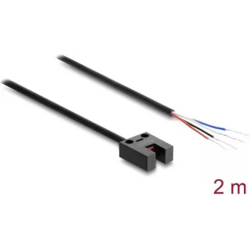 Delock šakinis fotoelektrinis jutiklis 5 mm U tipo su 4 atvirais kabelio galais PNP šviesos/tamsos pasirinkimas 2 m