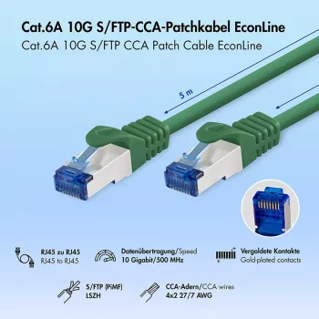 LogiLink Cat.6A S/FTP LSZH jungiamasis laidas, CCA, žalias, 5 m, EconLine