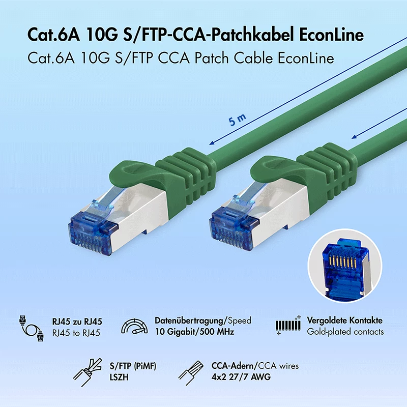 LogiLink Cat.6A S/FTP LSZH jungiamasis laidas, CCA, žalias, 5 m, EconLine