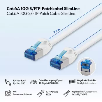 LogiLink SlimLine Cat.6A S/FTP LSZH Patch Cable, balta, 7,5 m