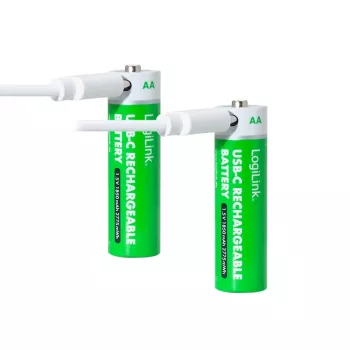 LogiLink LR6RCB2 USB-C įkraunamos AA ličio jonų baterijos, 2 vnt., 1,5V pastovi įtampa, 2600 mWh