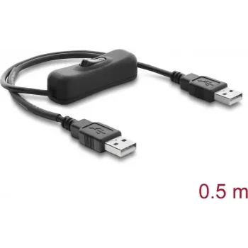 Delock USB maitinimo laidas Type-A vyras į vyrą su jungikliu 0,5 m
