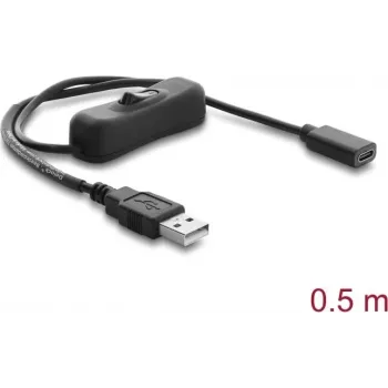 Delock USB maitinimo laidas su jungikliu, Type-A kištukas į Type-C lizdą, 0,5 m