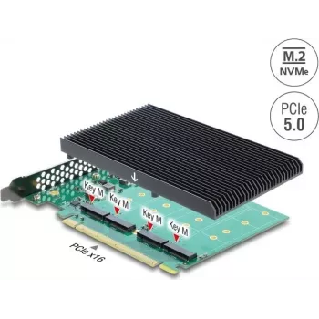 Delock PCI Express 5.0 x16 kortelė į 4 vidinius NVMe M.2 Key M lizdus su radiatoriais - bifurkacija