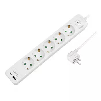 LogiLink LPS280U ilgintuvas, 5 AC lizdai, 2 USB prievadai (USB-A ir USB-C), 17W, baltas