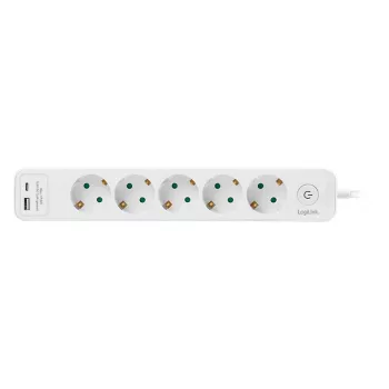 LogiLink LPS280U ilgintuvas, 5 AC lizdai, 2 USB prievadai (USB-A ir USB-C), 17W, baltas