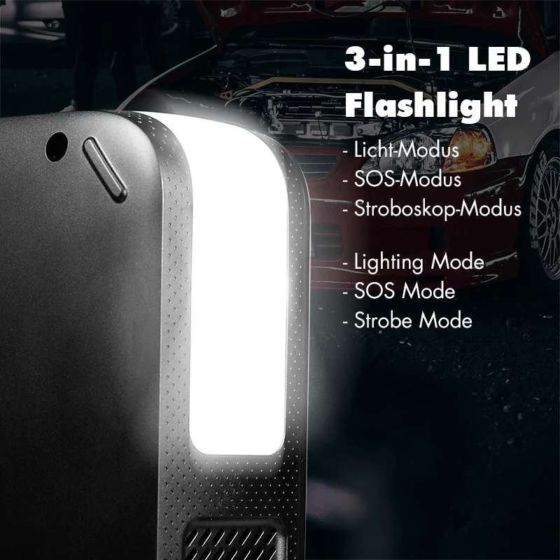 LogiLink PA0358 4-in-1 automobilio užvedimo įrenginys su oro kompresoriumi, 7200 mAh, 200A paleidimo srovė, LED žibintuvėlis