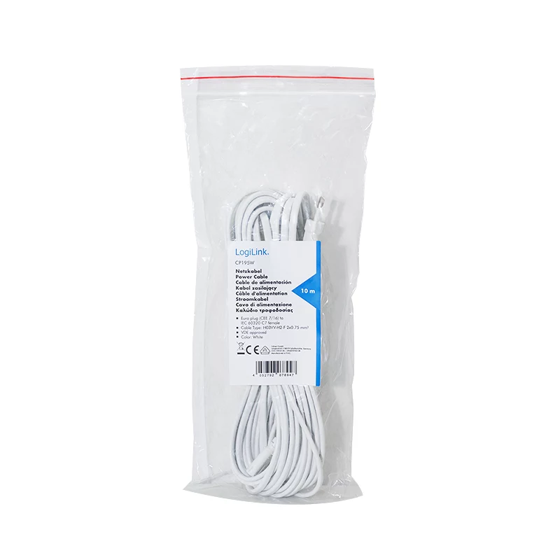 LogiLink CP195W maitinimo laidas CEE 7/16 – IEC C7, baltas, 10 m