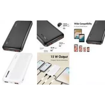 LogiLink PA0372W Power Bank 10000 mAh Baltas - 20W PD & QC 3.0, Dual USB-A ir USB-C