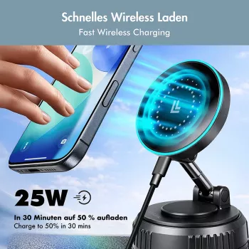 LogiLink belaidis automobilinis įkroviklis, vakuuminis magnetinis, 360° sulankstomas, 25W