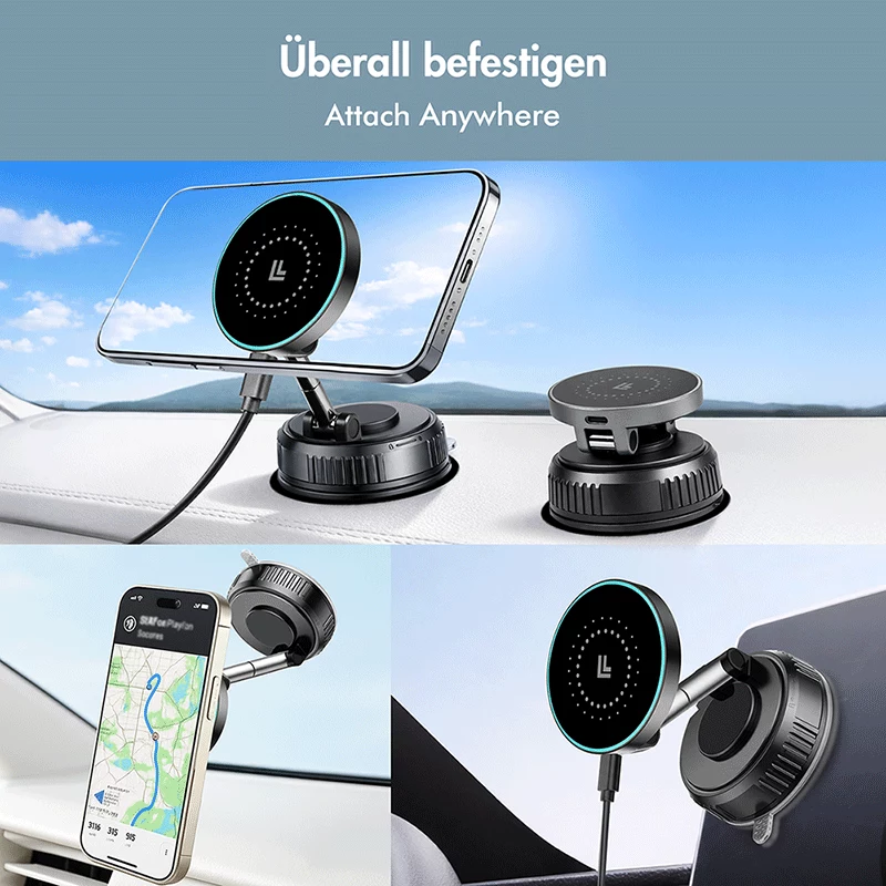 LogiLink belaidis automobilinis įkroviklis, vakuuminis magnetinis, 360° sulankstomas, 25W