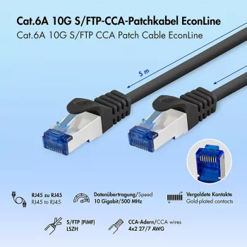 LogiLink Cat.6A S/FTP jungiamasis laidas, CCA, LSZH, juodas, 5m, EconLine
