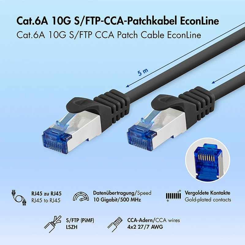 LogiLink Cat.6A S/FTP jungiamasis laidas, CCA, LSZH, juodas, 5m, EconLine