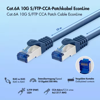 LogiLink EconLine Cat.6A S/FTP laidų kabelis, CCA, LSZH, mėlynas, 10 m
