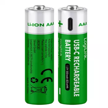 LogiLink LR03RCB2 įkraunamos AAA ličio jonų baterijos su USB-C, 1,5 V, 750 mWh, 2 vnt.