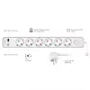 LogiLink ilgintuvas su 6 apsauginiais lizdais, USB-A ir USB-C PD 20W, mygtuku, 1,5m, baltas