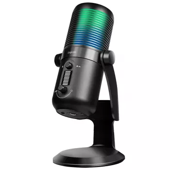 LogiLink USB kondensatorinis mikrofonas su RGB apšvietimu, kardioidinis/omnidirekcinis, 20 Hz – 20 kHz, juodas (HS0059)