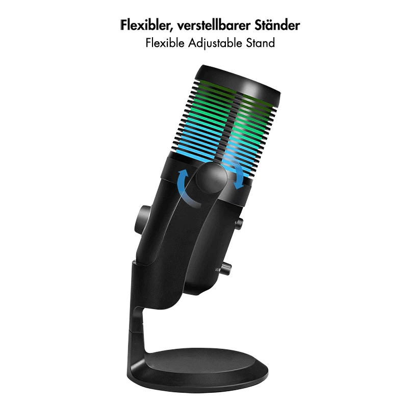 LogiLink USB kondensatorinis mikrofonas su RGB apšvietimu, kardioidinis/omnidirekcinis, 20 Hz – 20 kHz, juodas (HS0059)