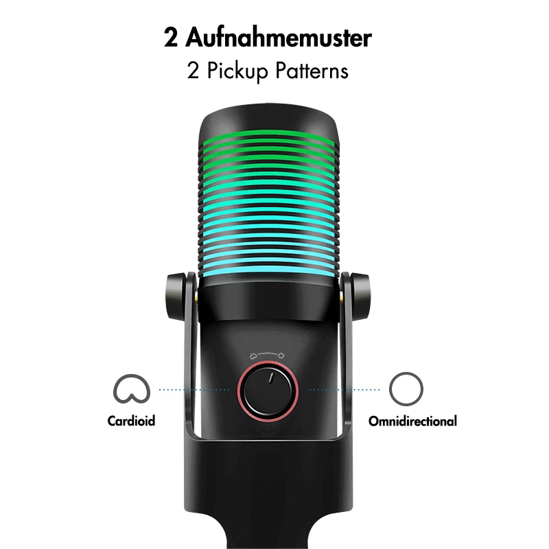 LogiLink USB kondensatorinis mikrofonas su RGB apšvietimu, kardioidinis/omnidirekcinis, 20 Hz – 20 kHz, juodas (HS0059)