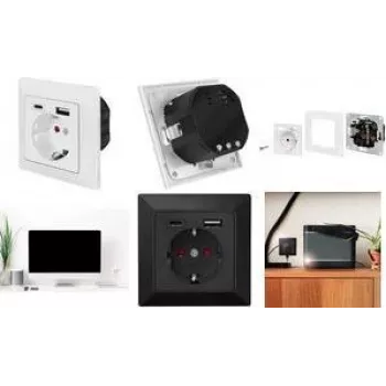 LogiLink PA0262B sieninis lizdas su 1 Schuko rozete, 1 USB-A ir 1 USB-C įkrovikliu, juodas
