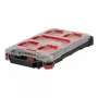 Milwaukee PACKOUT Slim Organizer Medium 8277387 - IP65 atsparus vandeniui ir dulkėms, 10 išimamų dėtuvių, skaidrus polikarbonato dangtis, metaliniai sustiprinti užraktai, raudonas/juodas