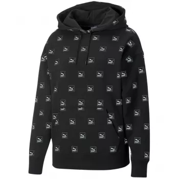 PUMA Brand Love AOP Hoodie FL Black 535706 01 vyriškas laisvo kirpimo megztinis su gobtuvu