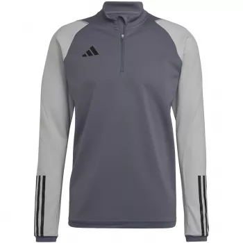 adidas Tiro 23 Competition treniruočių marškinėliai vyrams Team Grey Four, siauro kirpimo, su užtrauktuku, ilgomis rankovėmis, AEROREADY, iš perdirbto poliesterio HU1316
