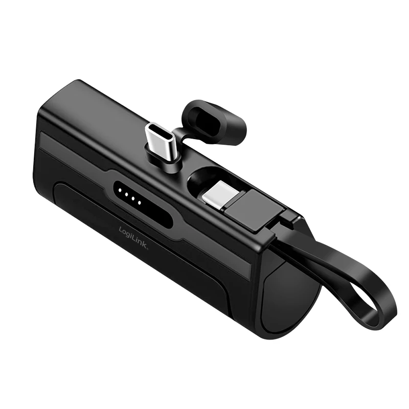 LogiLink Mobile Power Bank, LiPo, 4500 mAh, įmontuotu USB-C kištuku, juodos spalvos