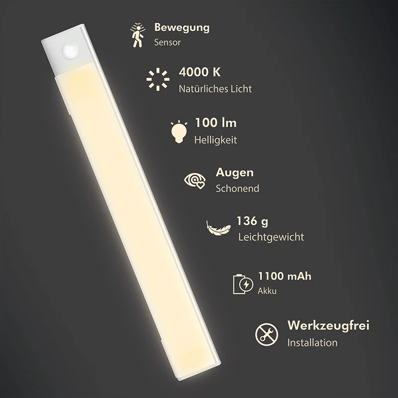 LogiLink LED022 LED šviestuvas po spintele su PIR jutikliu, 300 mm, 100 lm, sidabrinis