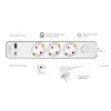 LogiLink LPS287U 3 lizdų ilgintuvas su USB-A ir USB-C PD 20W, mygtuku, 1,5m laidu, baltas