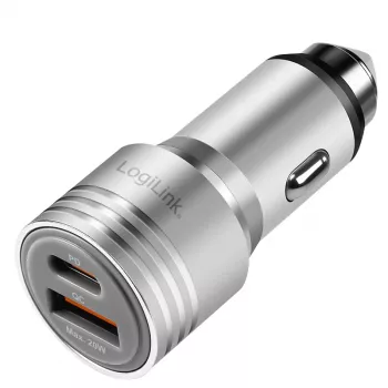 LogiLink USB automobilinis įkroviklis, 2 prievadai, 20W greitasis įkrovimas, sidabrinis