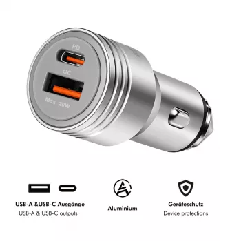 LogiLink USB automobilinis įkroviklis, 2 prievadai, 20W greitasis įkrovimas, sidabrinis