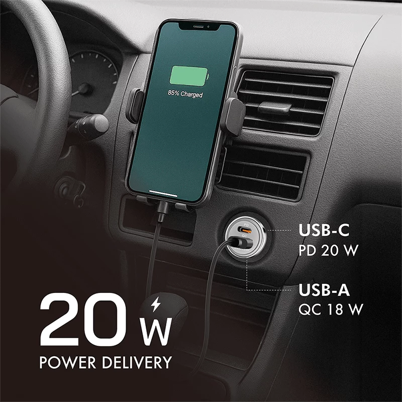LogiLink USB automobilinis įkroviklis, 2 prievadai, 20W greitasis įkrovimas, sidabrinis