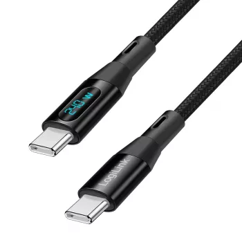LogiLink USB 2.0 Type-C laidas su galios ekranu, C/M į C/M, 480 Mbps, 240W PD 3.1, nailono pynė, juoda, 1 m