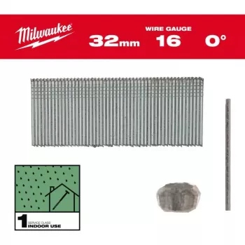 Milwaukee 16 Gauge 25 mm tiesios vinys su brad galvute, skirtos M18 FN16GS (5000 vnt. pakuotė)