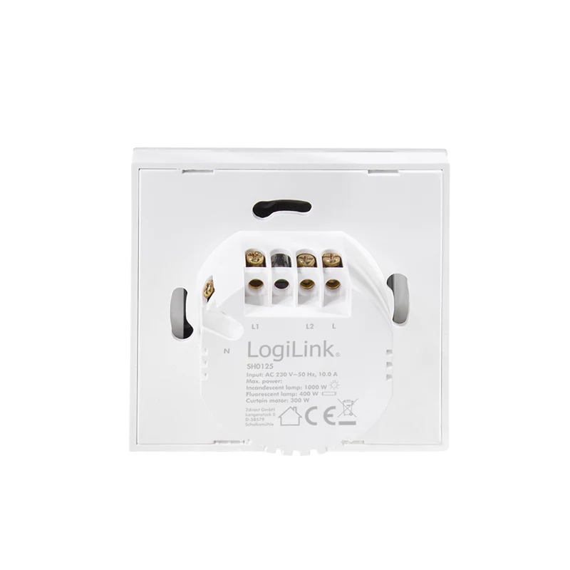 LogiLink WiFi Smart EU šviesos jungiklis, 2-jų mygtukų, Tuya suderinamas, baltas