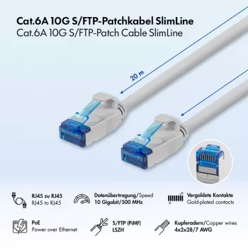 LogiLink Cat.6A S/FTP LSZH plonas eterneto laidų kabelis, pilkas, 20 m