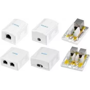 LogiLink Cat.6A ekranuota montavimo dėžutė paviršiui, 1x RJ45, balta RAL 9003, 10G, be įrankių, PoE++