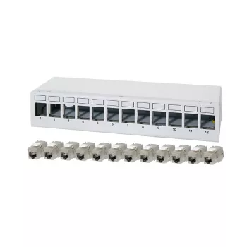 LogiLink NK4093 12 prievadų Cat.6A stalinis skydelis, šviesiai pilkas (RAL 7035), ekranuotas, besraigtis plienas