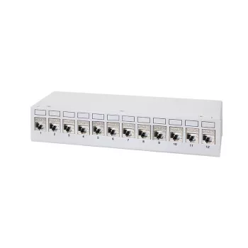 LogiLink NK4093 12 prievadų Cat.6A stalinis skydelis, šviesiai pilkas (RAL 7035), ekranuotas, besraigtis plienas