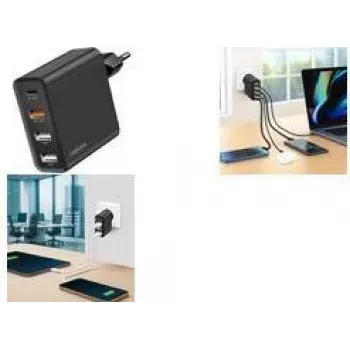 LogiLink 48W GaN USB sieninis įkroviklis, 4 prievadai, 3x USB-A QC + 1x USB-C PD, eurokištukas, juodas (PA0377)