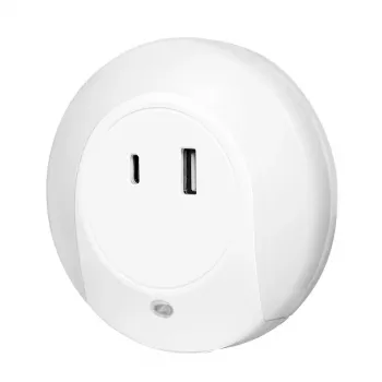 LogiLink LED naktinė lemputė su prieblandos jutikliu, 1x USB-A ir 1x USB-C, 18W bendra galia
